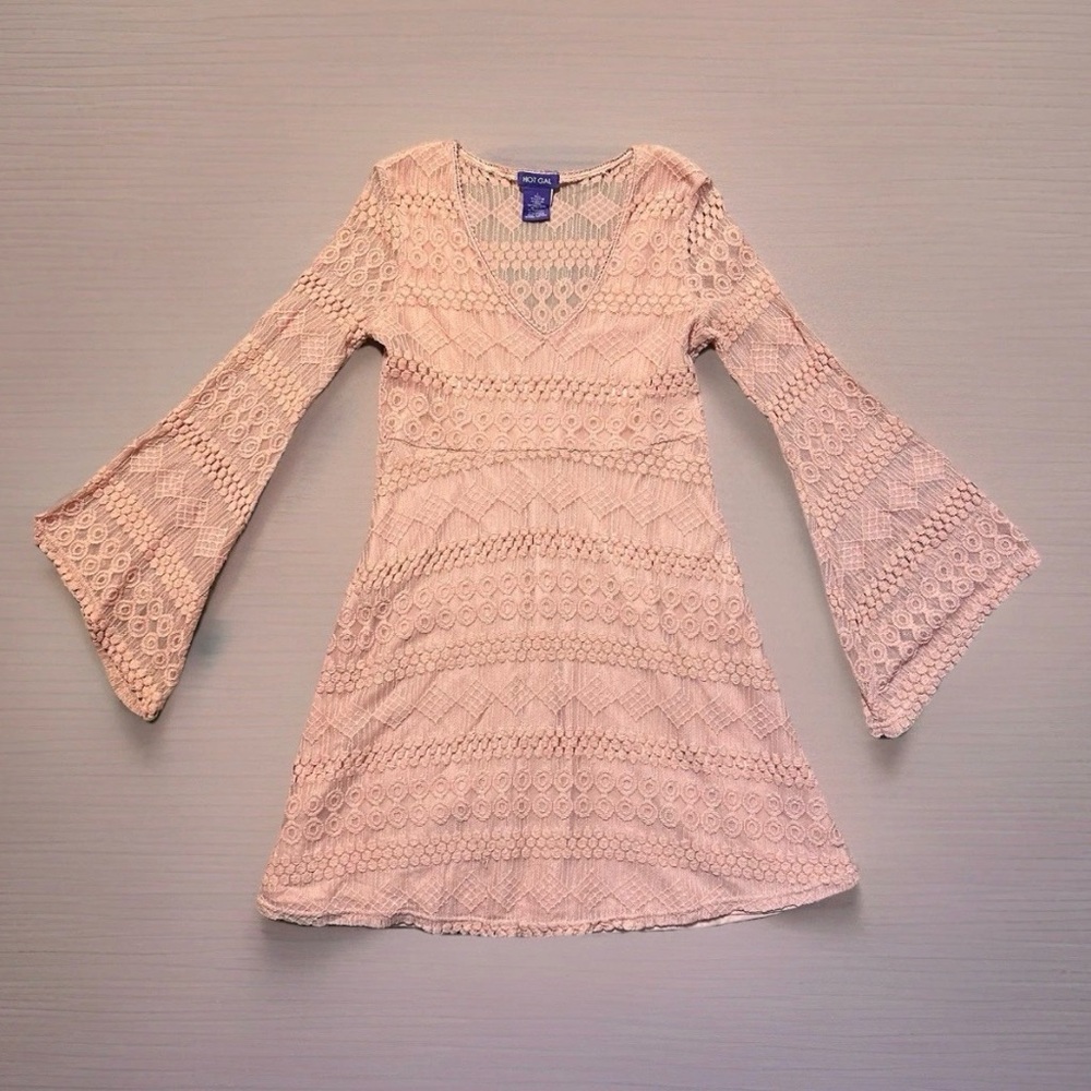Blush Pink Lace Long Sleeve Fit & Flare Dress Juniors Large Romantic